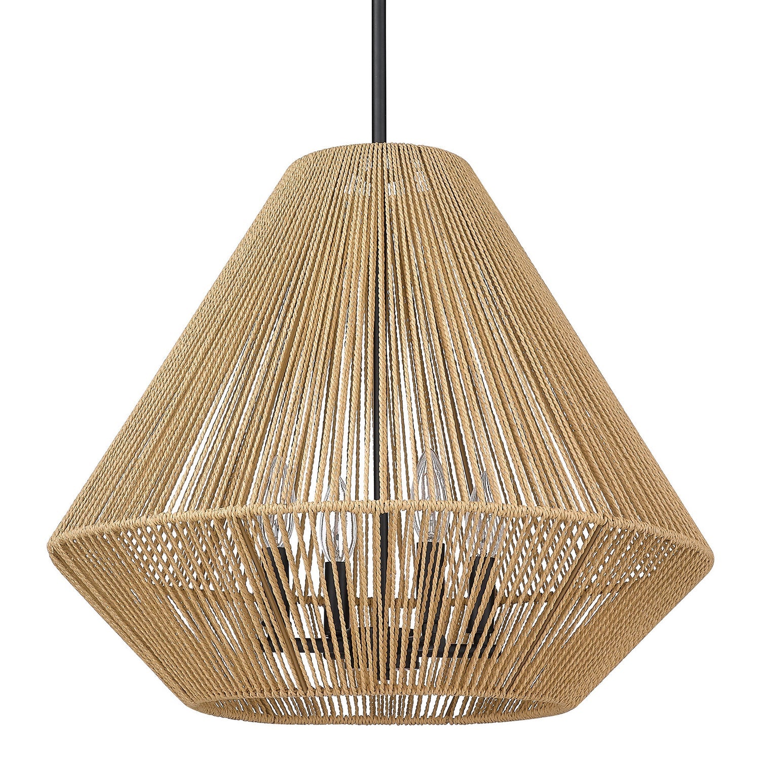 Luminaire suspendu en corde tressée acier noir mat 53cm dimmable E12 naturel bohème salon