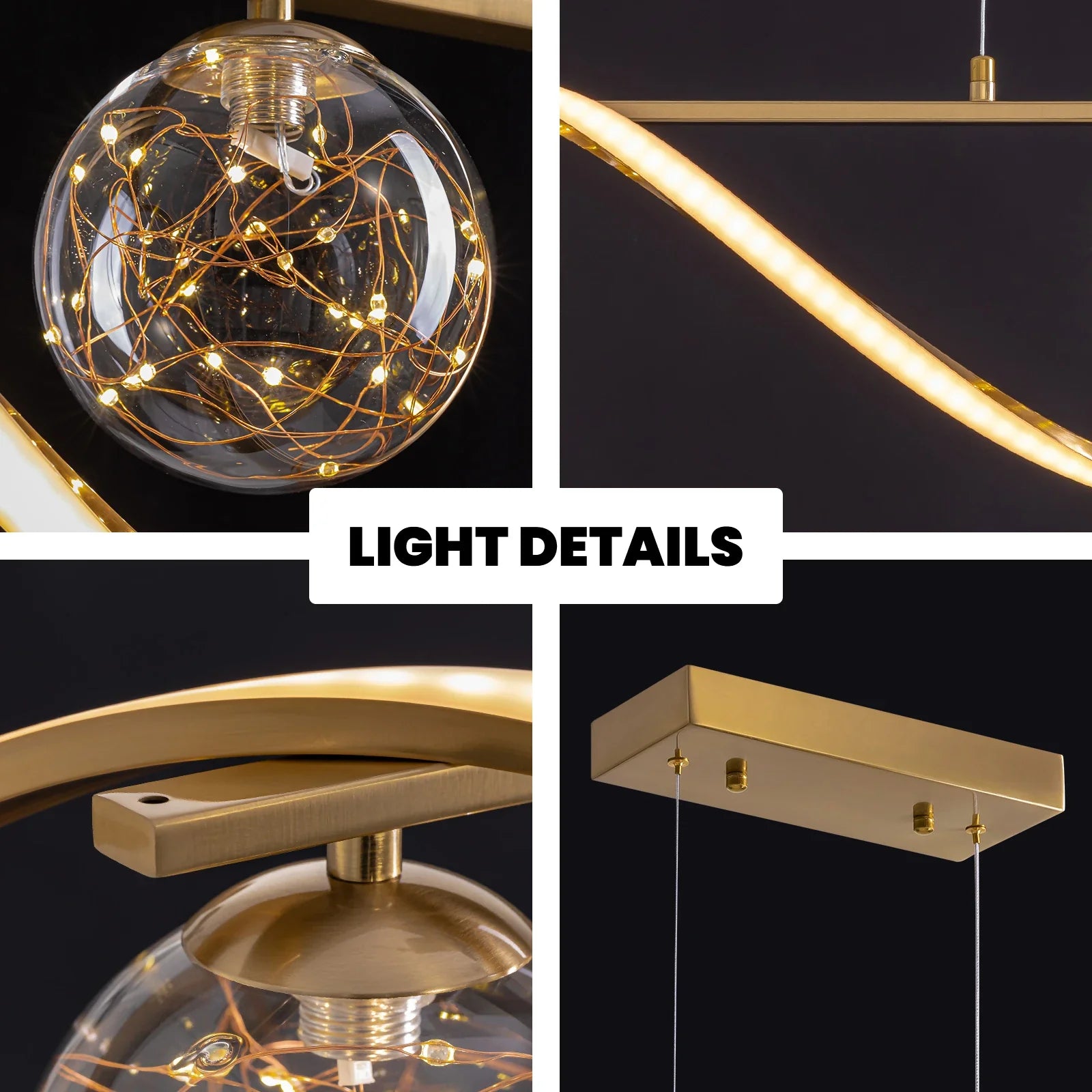 Hanglamp Lineair Glazen Bollen LED Strip Goud Chroom 100cm Eetkamer Keukeneiland Modern | Restfield