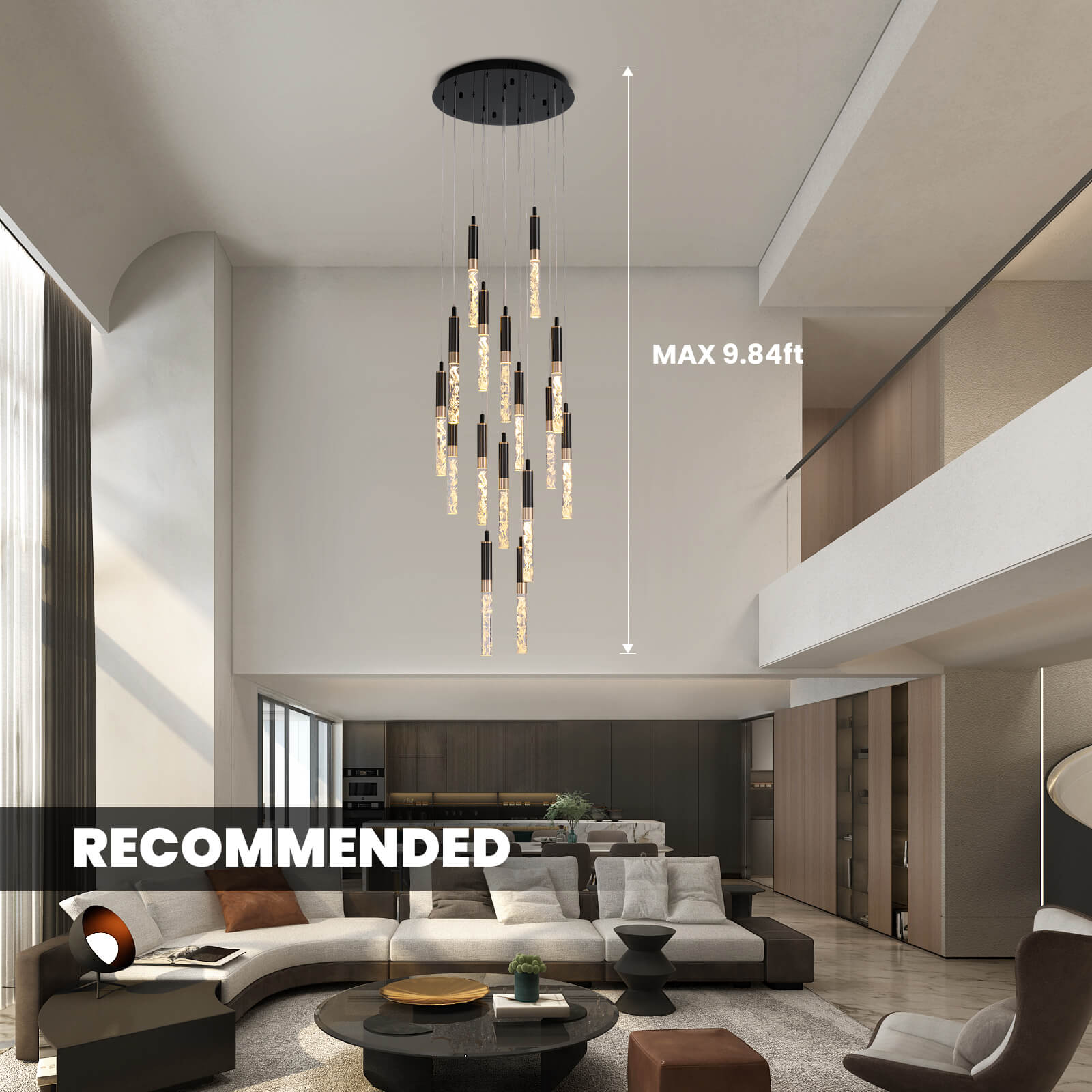 Kristallen Trap Kroonluchter Zwart K9 Crystal 300cm LED Modern Hoog Plafond